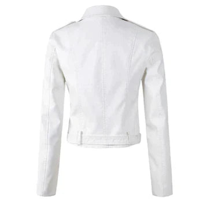 Women's Belted Moto-Style Short Vegan Leather Jacket
