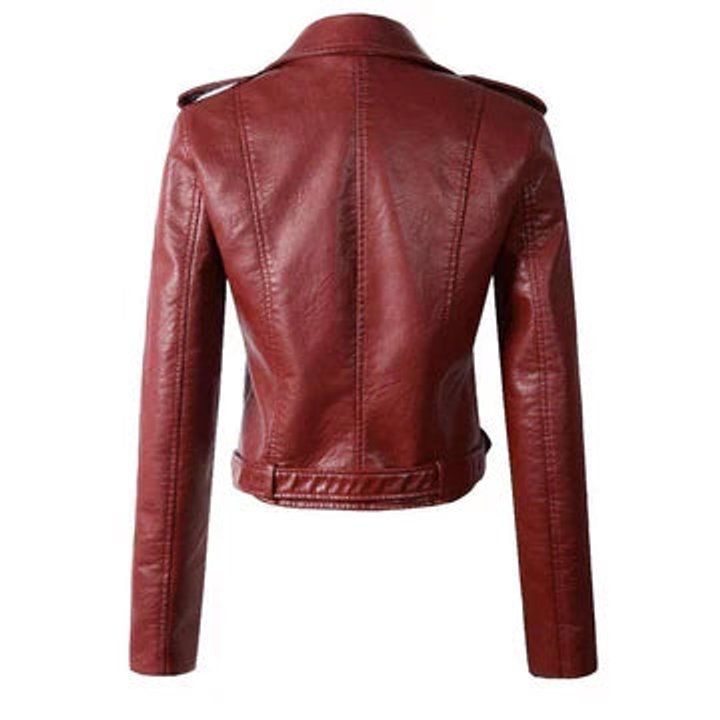 Women's Belted Moto-Style Short Vegan Leather Jacket