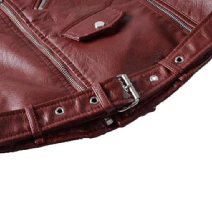 Women's Belted Moto-Style Short Vegan Leather Jacket