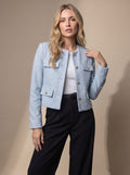 Women's Collarless Waist-Length Tweed Tailored Jacket