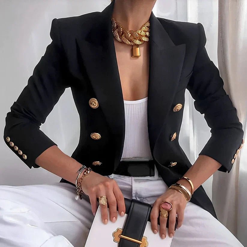 Women's Structured Shoulder Double-Breasted Tailored Jacket