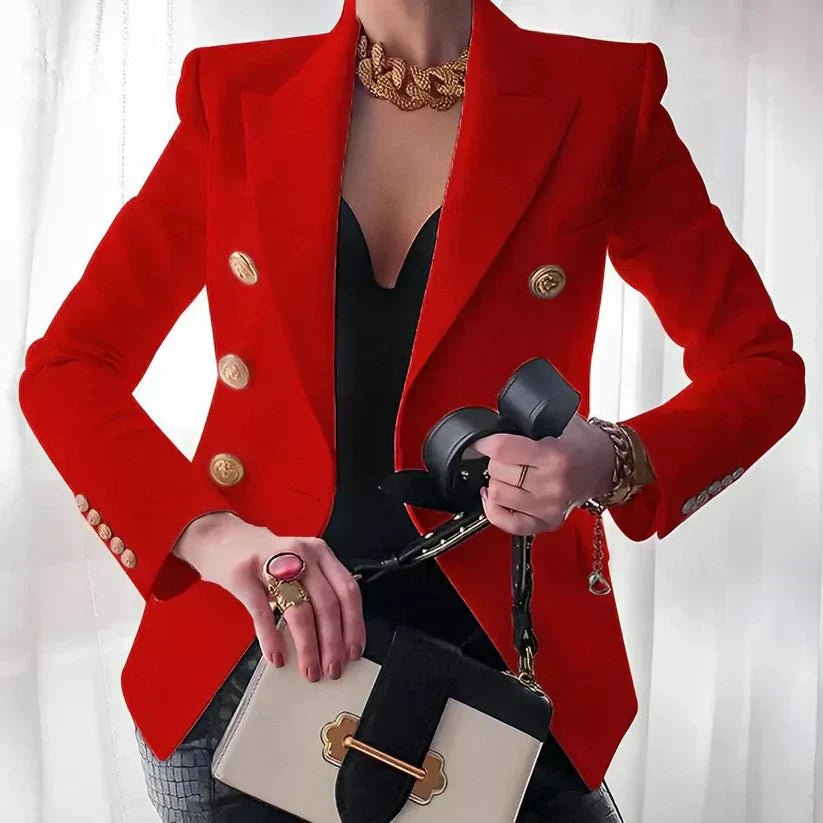Women's Structured Shoulder Double-Breasted Tailored Jacket
