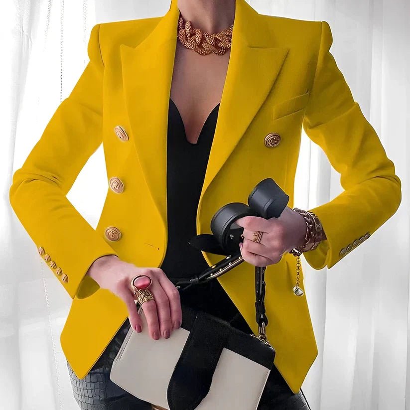 Women's Structured Shoulder Double-Breasted Tailored Jacket