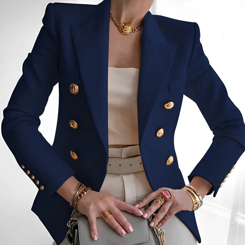 Women's Structured Shoulder Double-Breasted Tailored Jacket