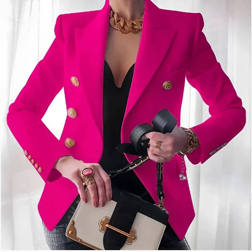 Women's Structured Shoulder Double-Breasted Tailored Jacket