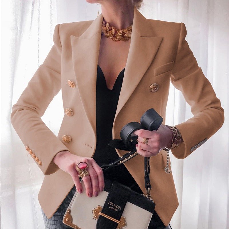 Women's Structured Shoulder Double-Breasted Tailored Jacket