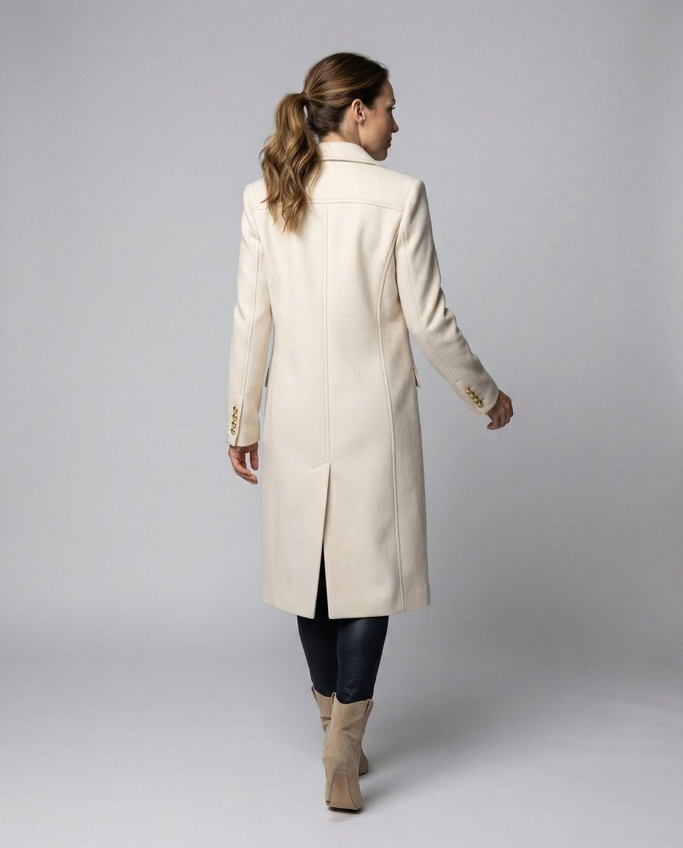 Women's Midi Length Double-Breasted Long Sleeve Topcoat