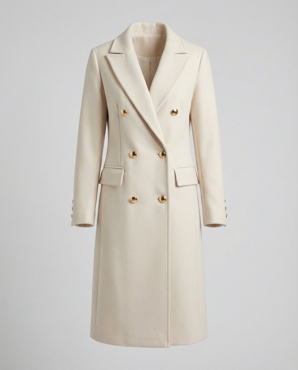 Women's Midi Length Double-Breasted Long Sleeve Topcoat