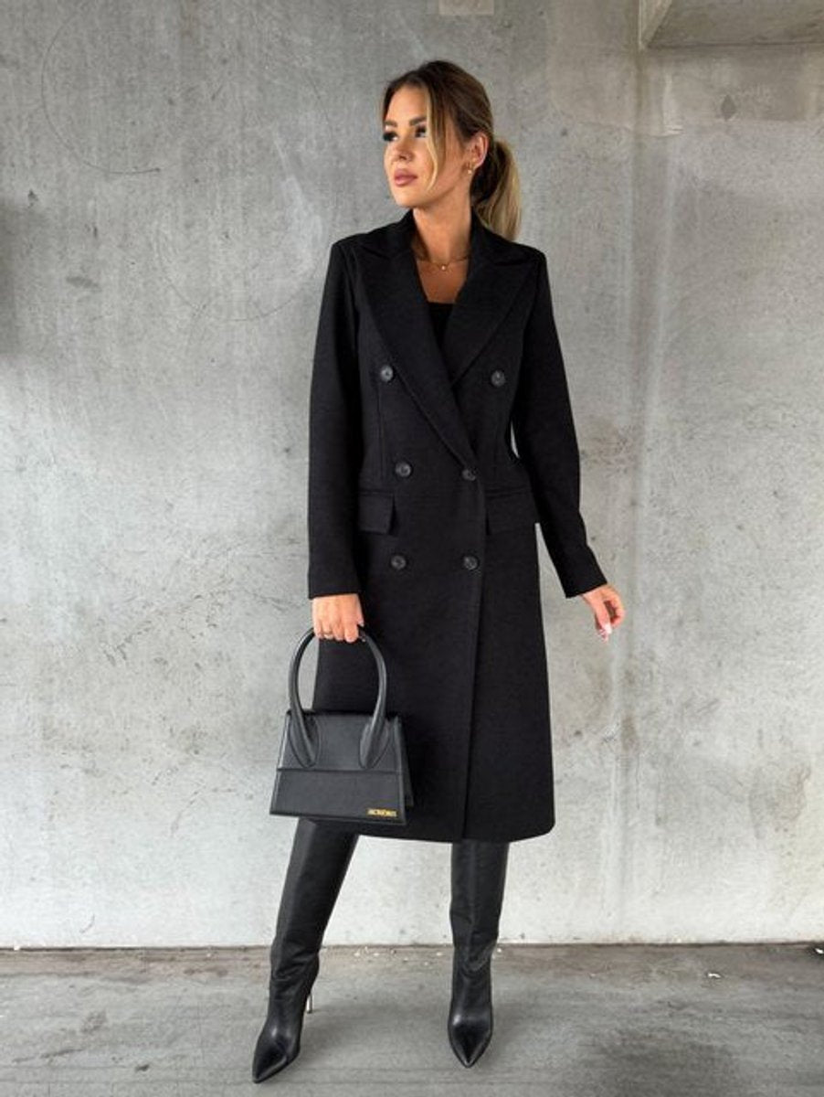 Women's Midi Length Double-Breasted Long Sleeve Topcoat