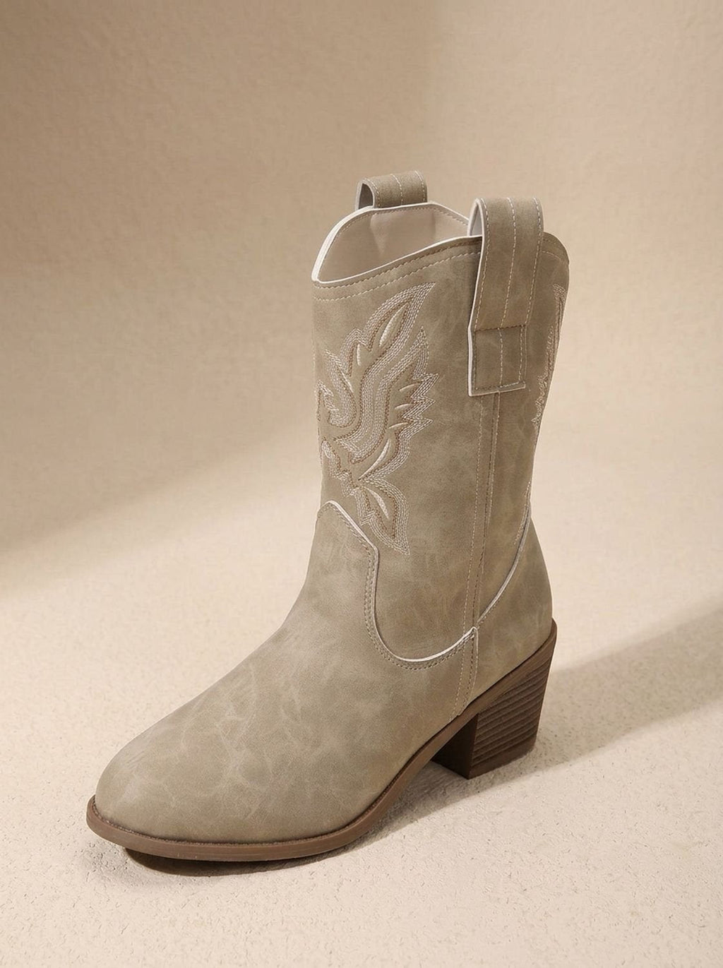 Women's Mid-Calf Western Embroidered Cowgirl Boots with Loops