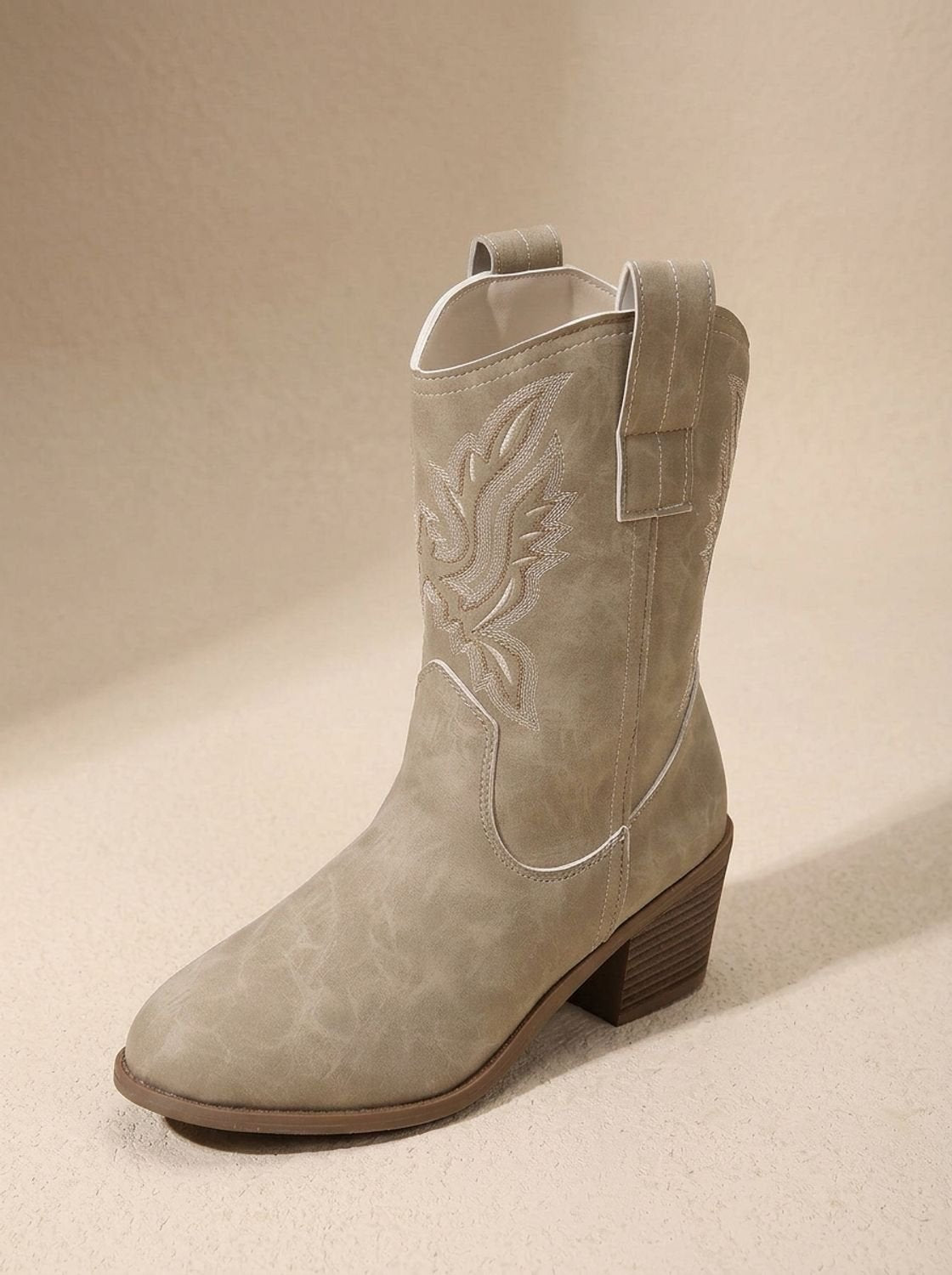 Women's Mid-Calf Western Embroidered Cowgirl Boots with Loops