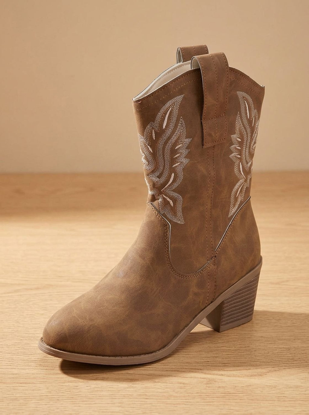 Women's Mid-Calf Western Embroidered Cowgirl Boots with Loops