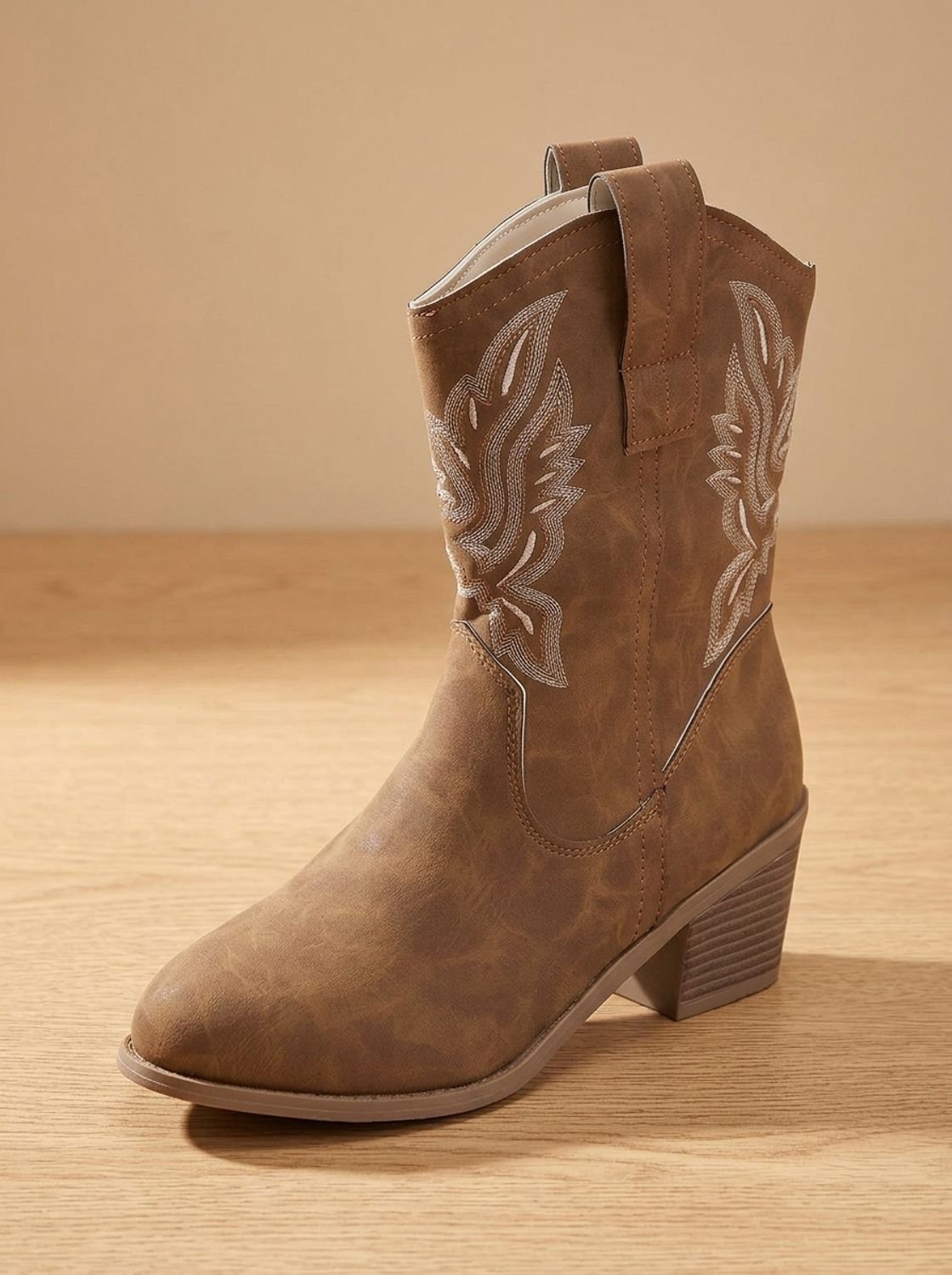 Women's Mid-Calf Western Embroidered Cowgirl Boots with Loops