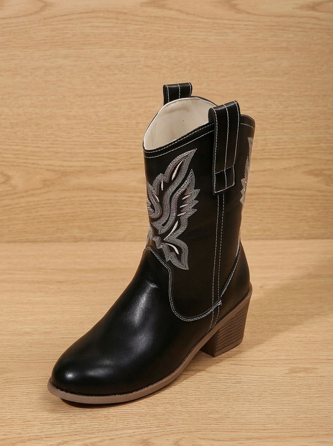 Women's Mid-Calf Western Embroidered Cowgirl Boots with Loops