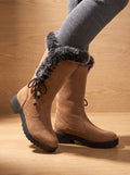 Women's Knee-High Snow Boots with Faux Fur Collar