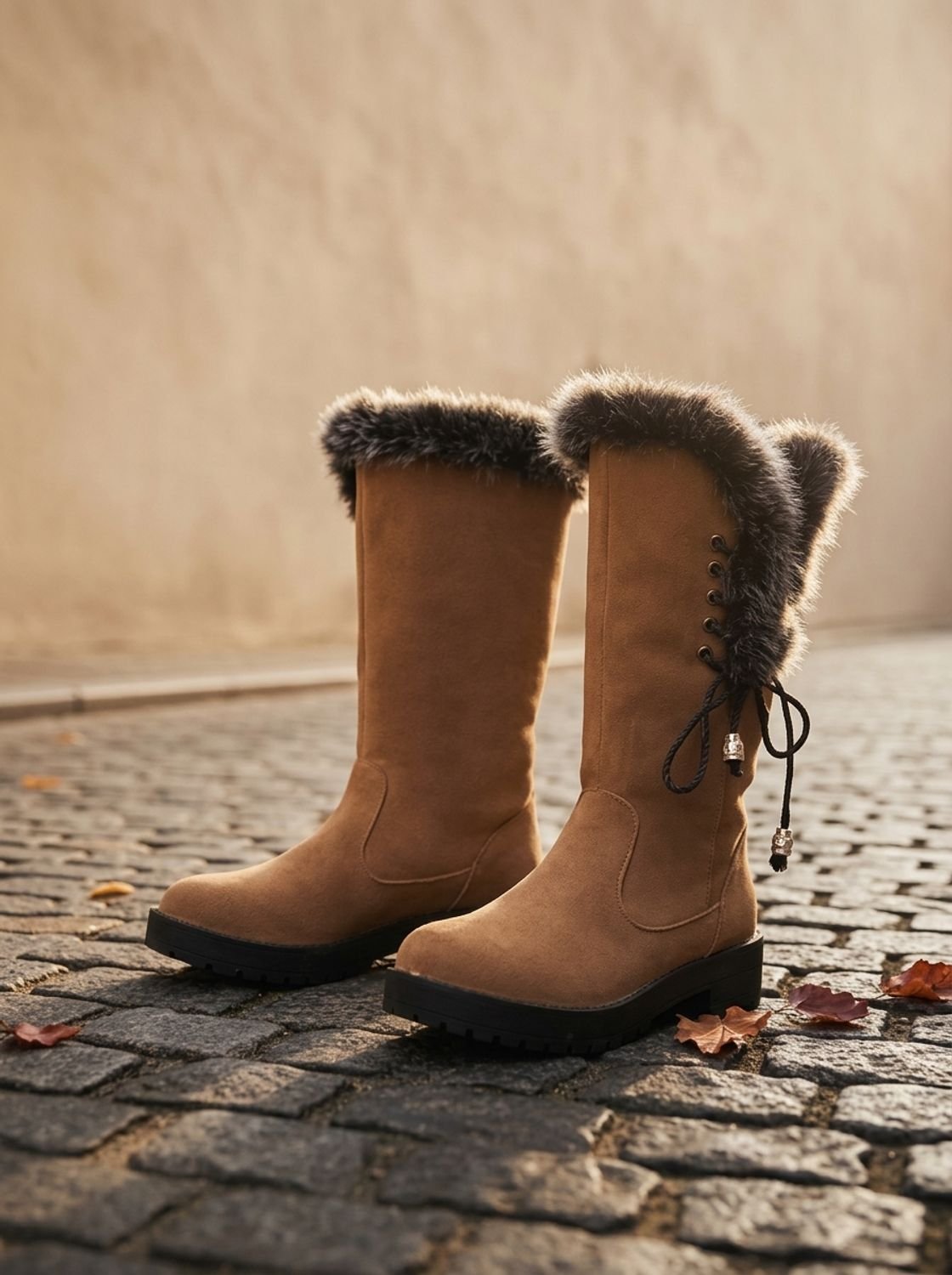 Women's Knee-High Snow Boots with Faux Fur Collar