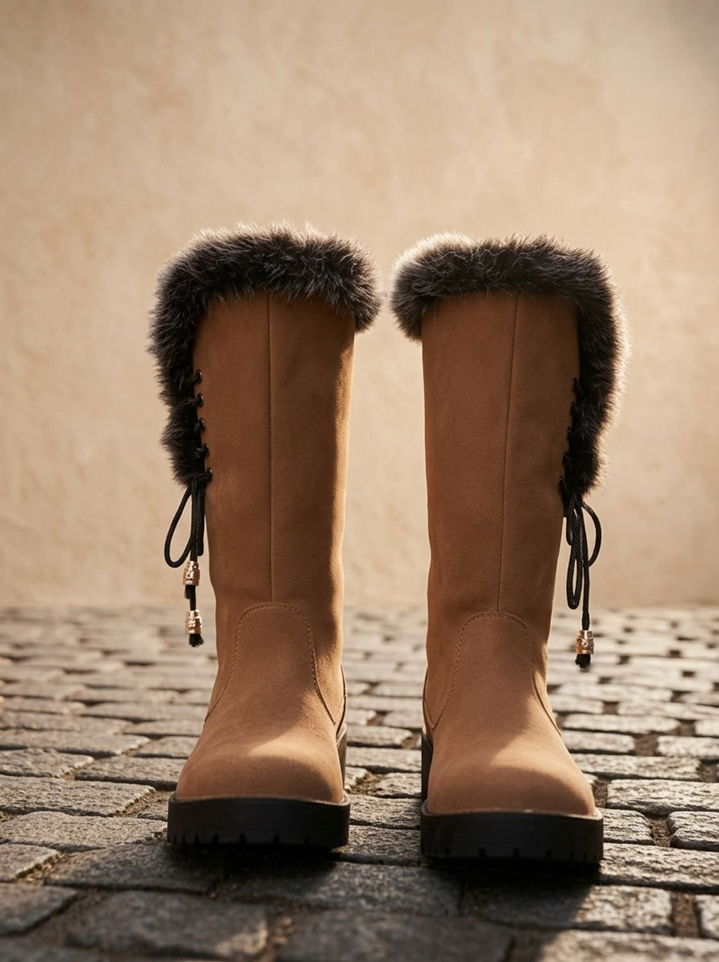 Women's Knee-High Snow Boots with Faux Fur Collar