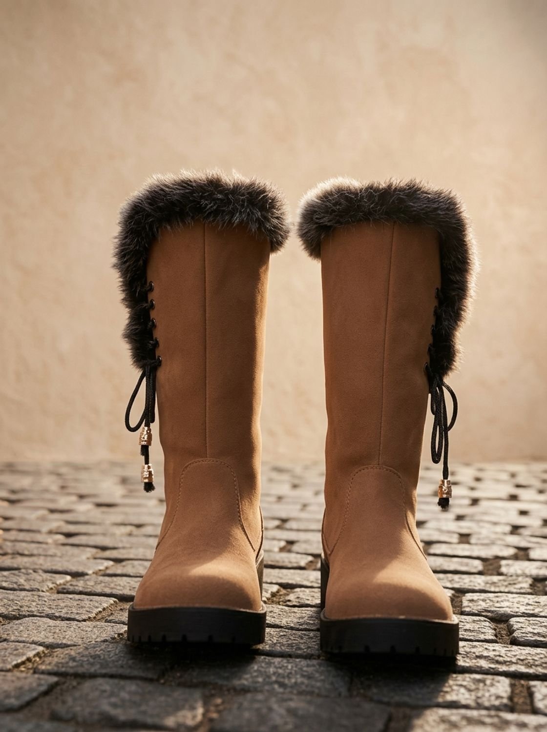 Women's Knee-High Snow Boots with Faux Fur Collar