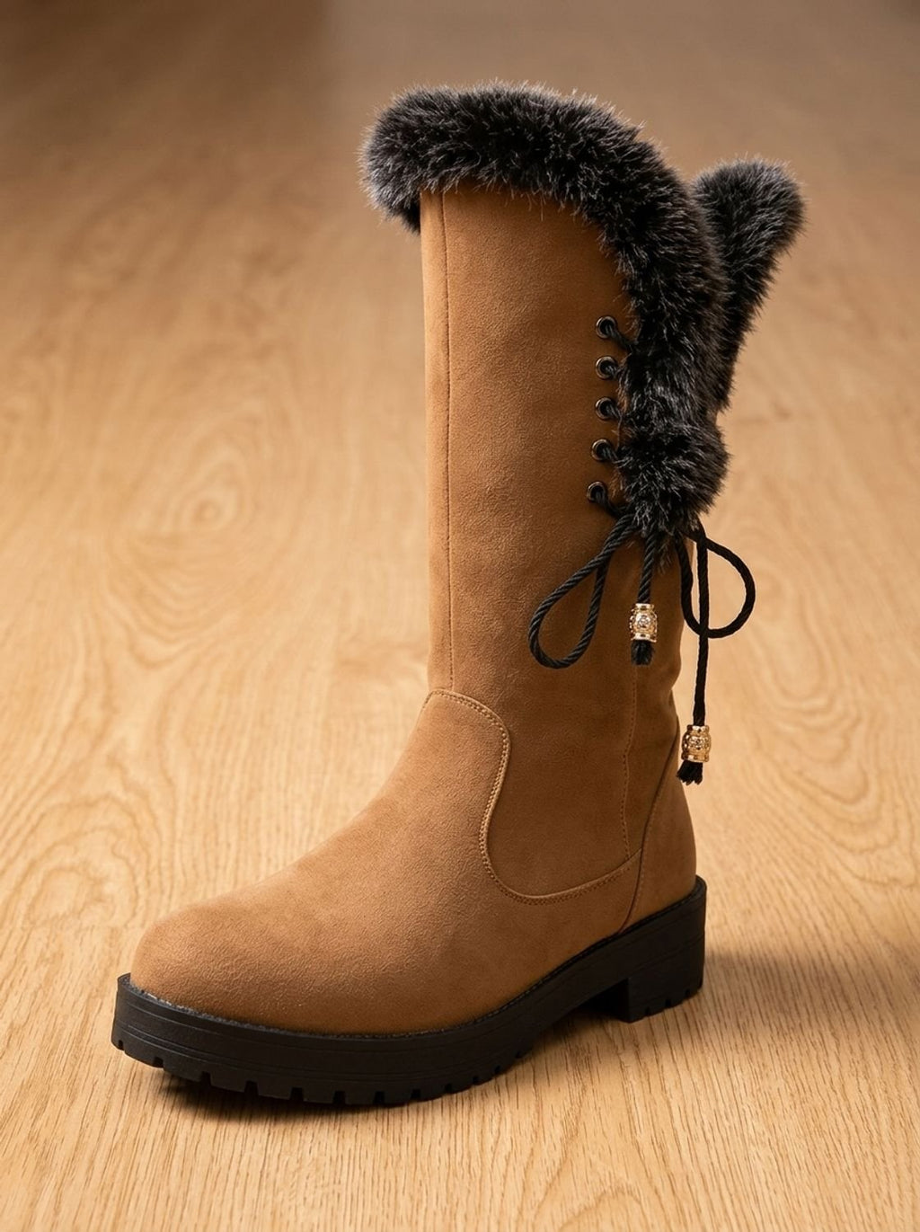 Women's Knee-High Snow Boots with Faux Fur Collar