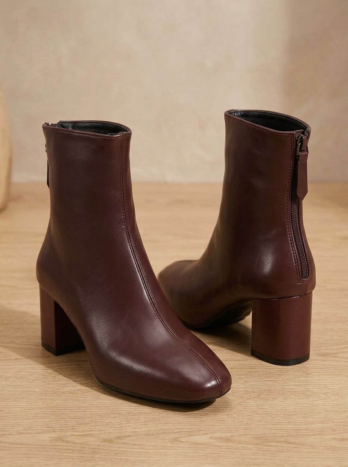 Women's Pointed Toe Faux Leather Ankle Booties with Block Heel