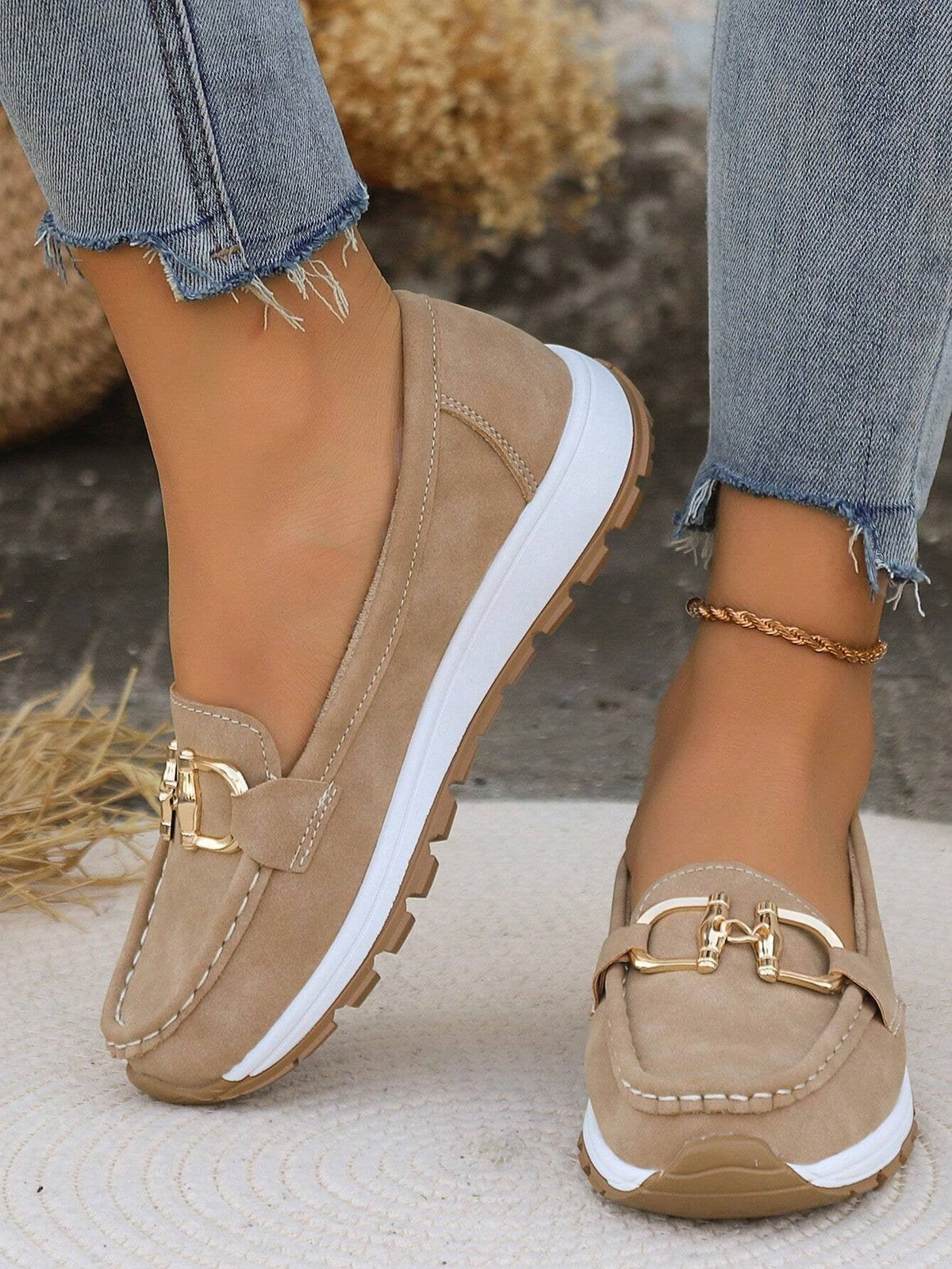 Women's Elastic Panel Buckle Accent Slip-On Loafers
