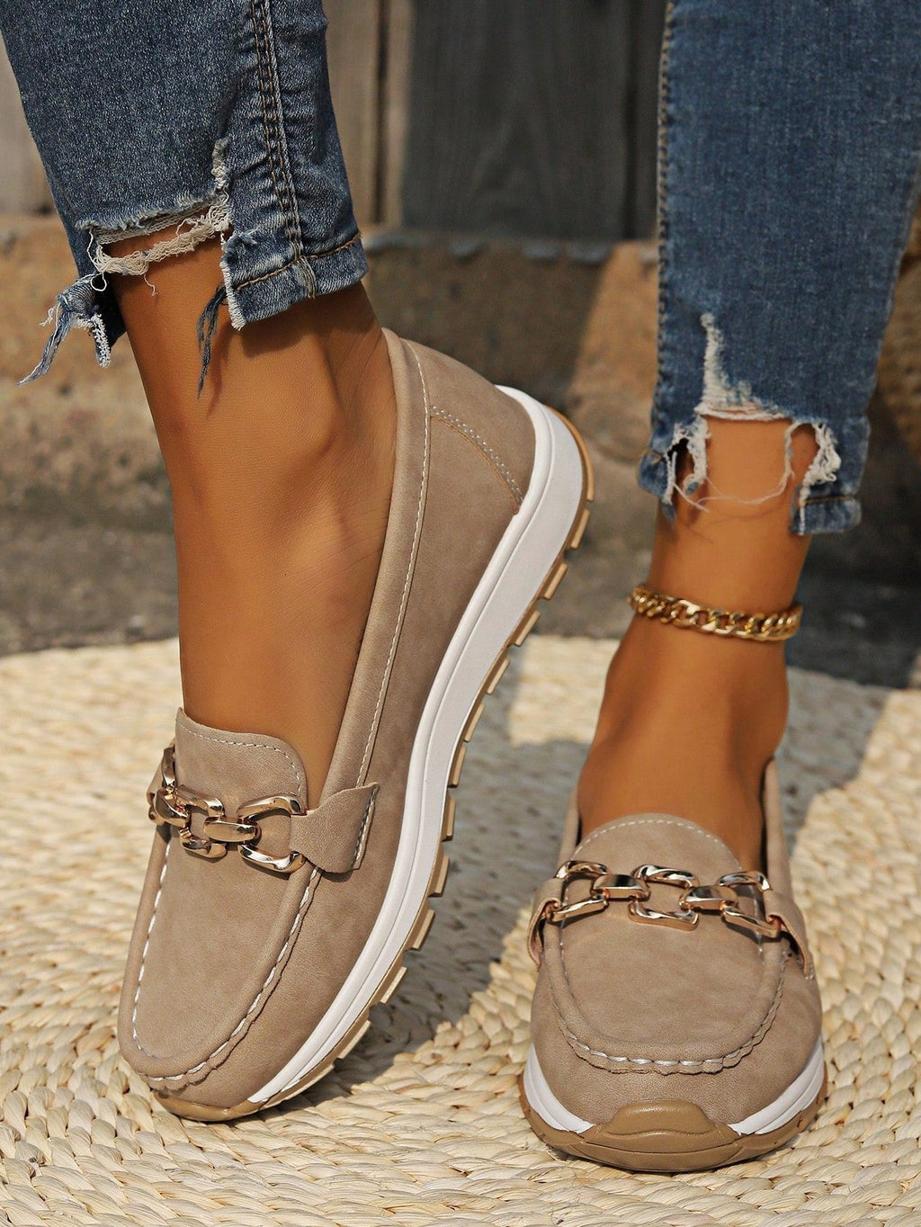 Women's Elastic Panel Buckle Accent Slip-On Loafers