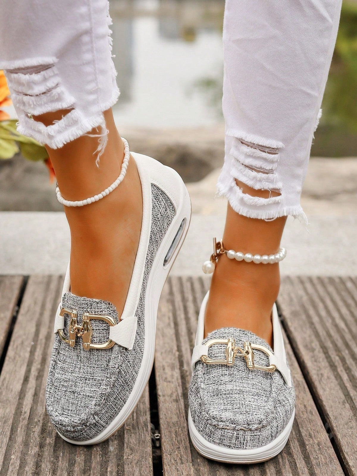 Women's Elastic Panel Buckle Accent Slip-On Loafers