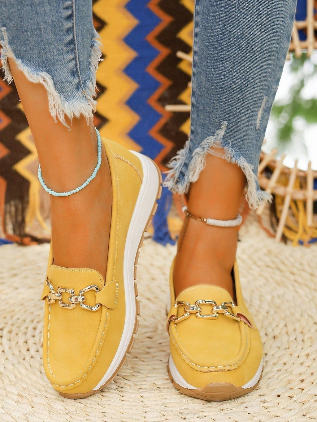 Women's Elastic Panel Buckle Accent Slip-On Loafers