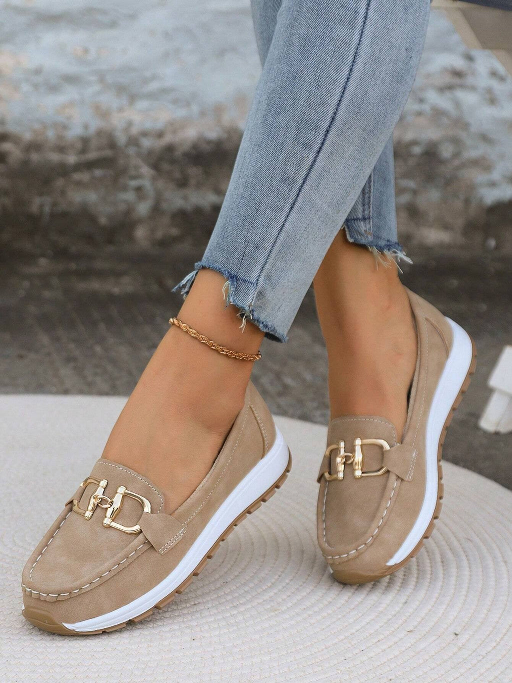 Women's Elastic Panel Buckle Accent Slip-On Loafers