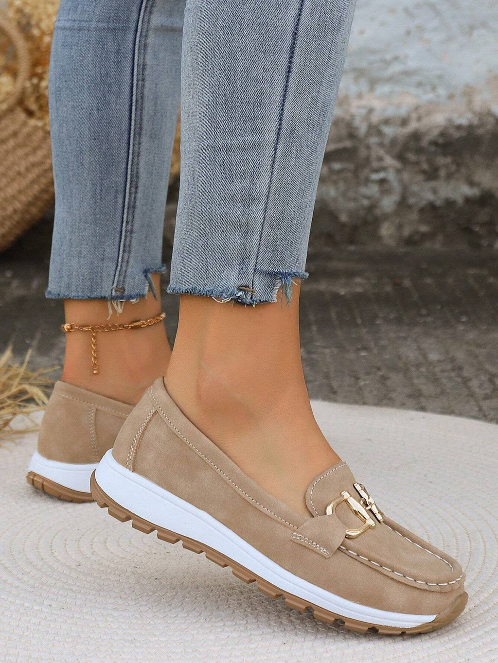 Women's Elastic Panel Buckle Accent Slip-On Loafers