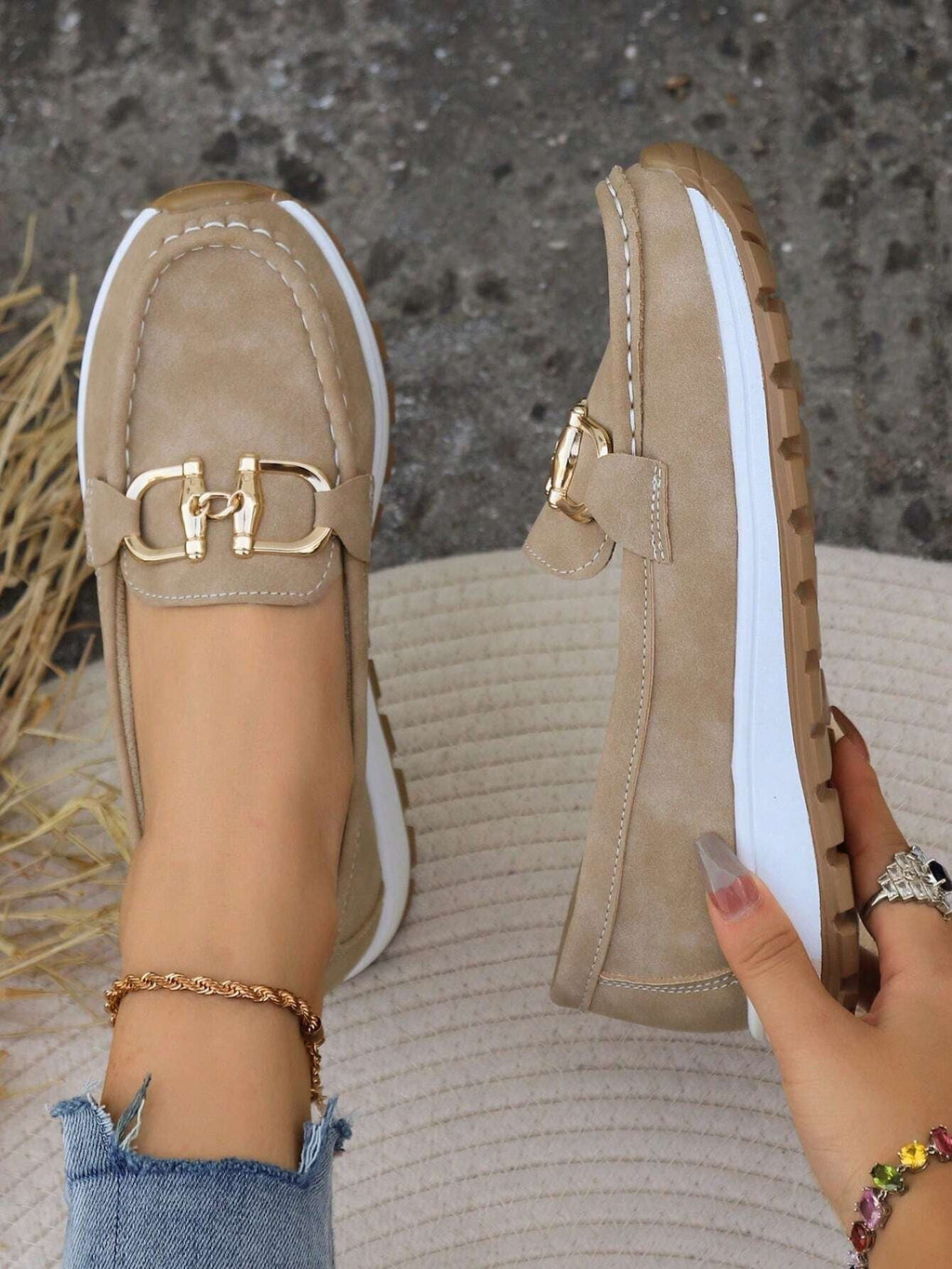 Women's Elastic Panel Buckle Accent Slip-On Loafers