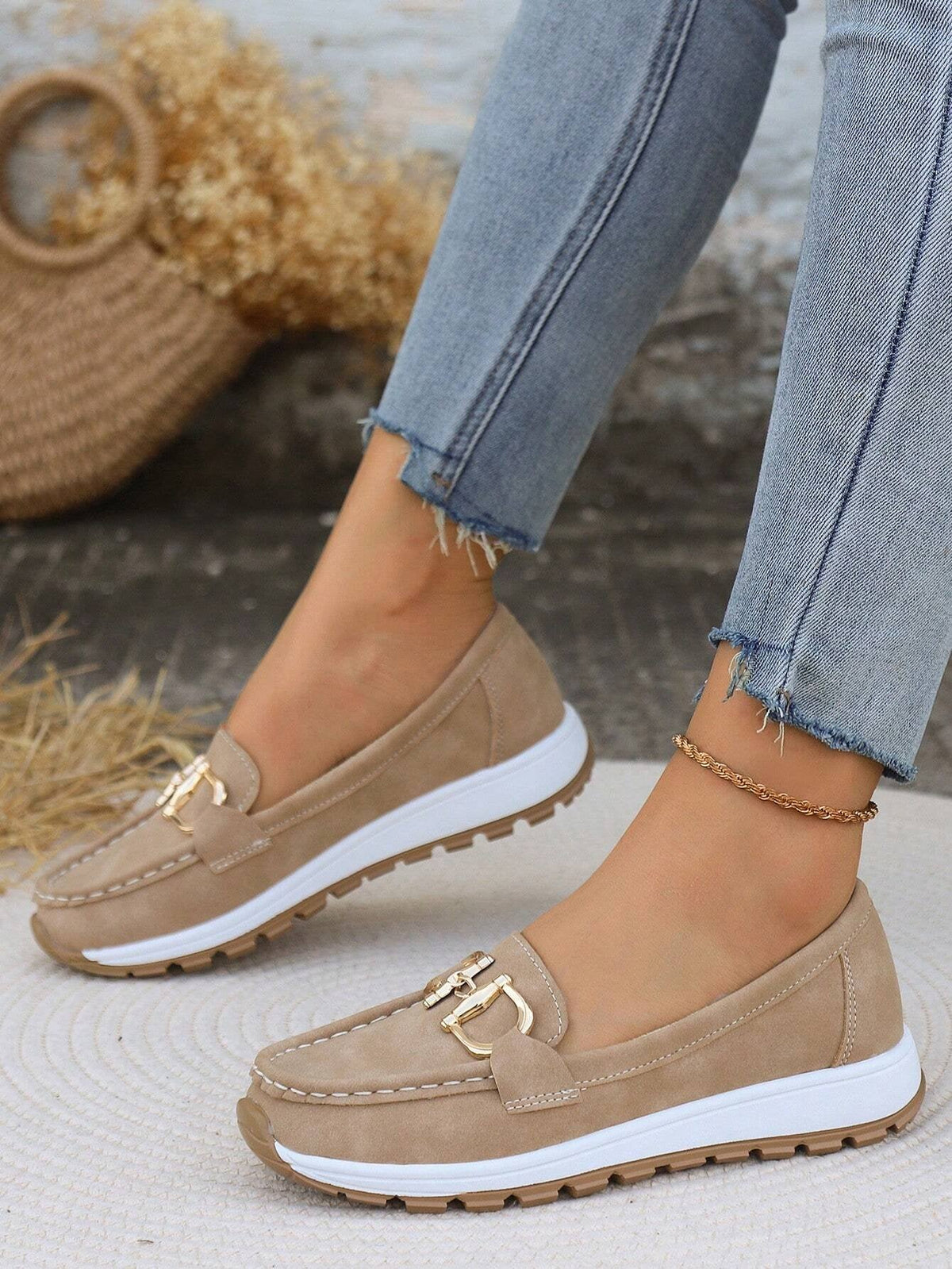 Women's Elastic Panel Buckle Accent Slip-On Loafers