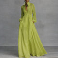 Women's A-Line Button Up Gathered Waist Maxi Dress