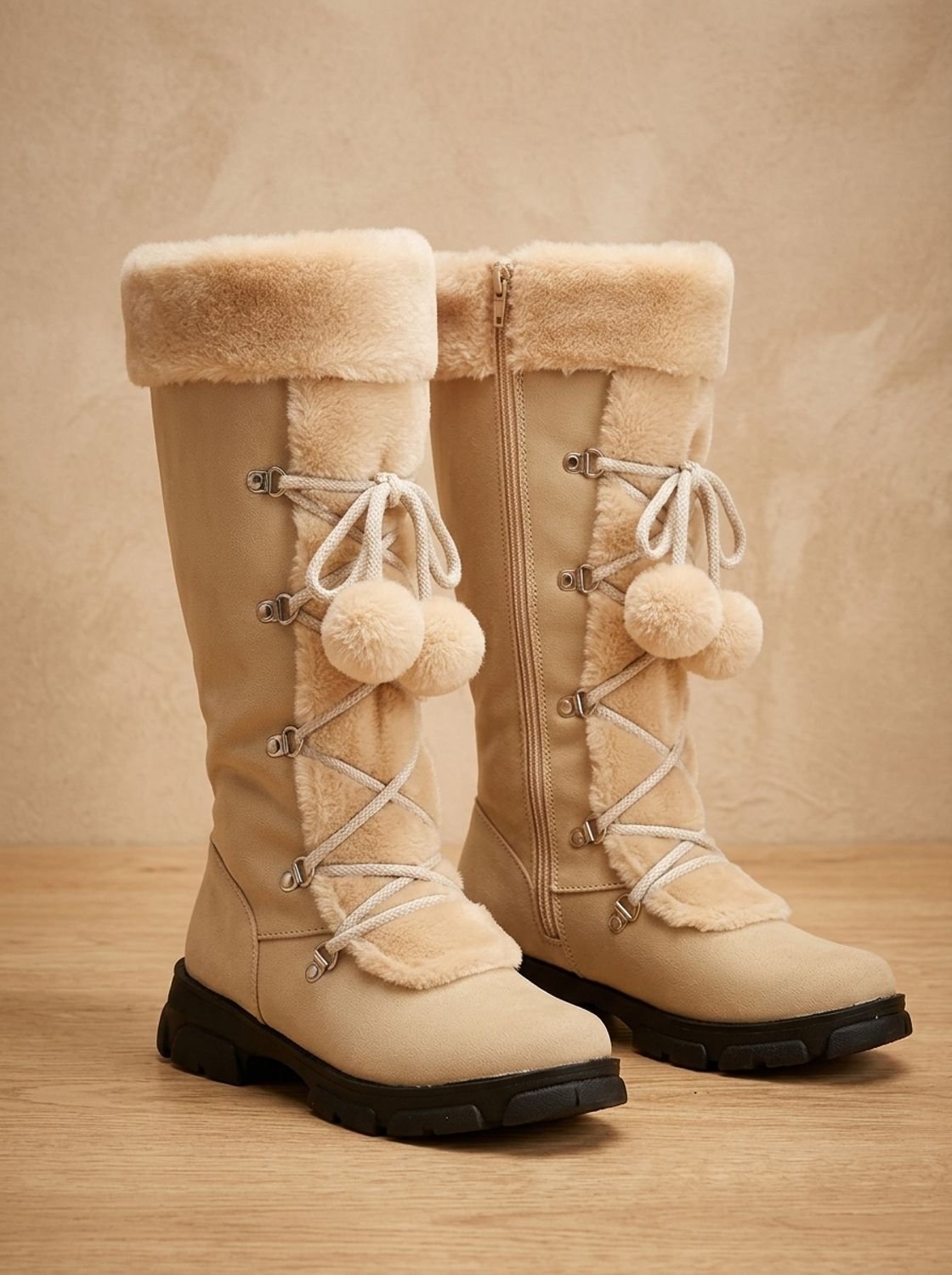 Women's Mid-Calf Lace-Up Snow Boots with Faux Fur Cuff