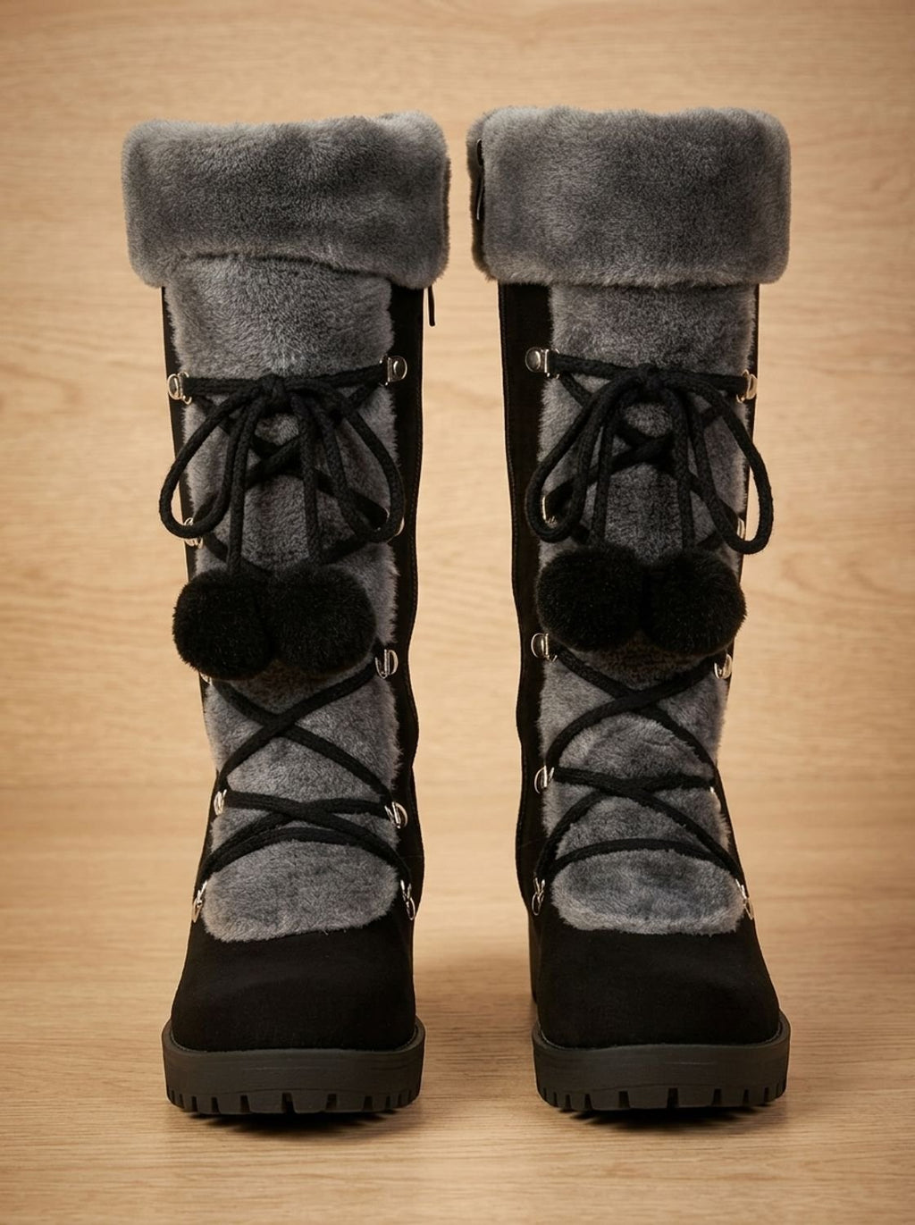 Women's Mid-Calf Lace-Up Snow Boots with Faux Fur Cuff
