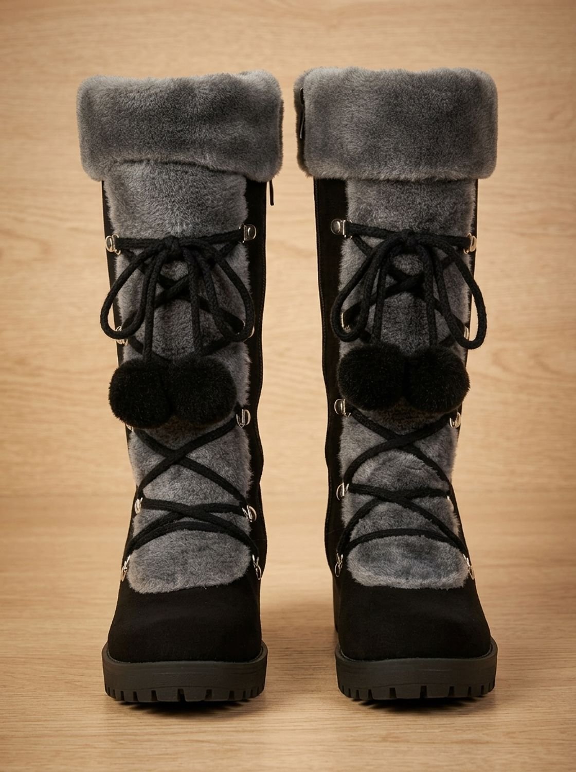 Women's Mid-Calf Lace-Up Snow Boots with Faux Fur Cuff