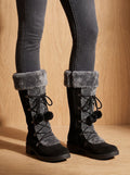 Women's Mid-Calf Lace-Up Snow Boots with Faux Fur Cuff