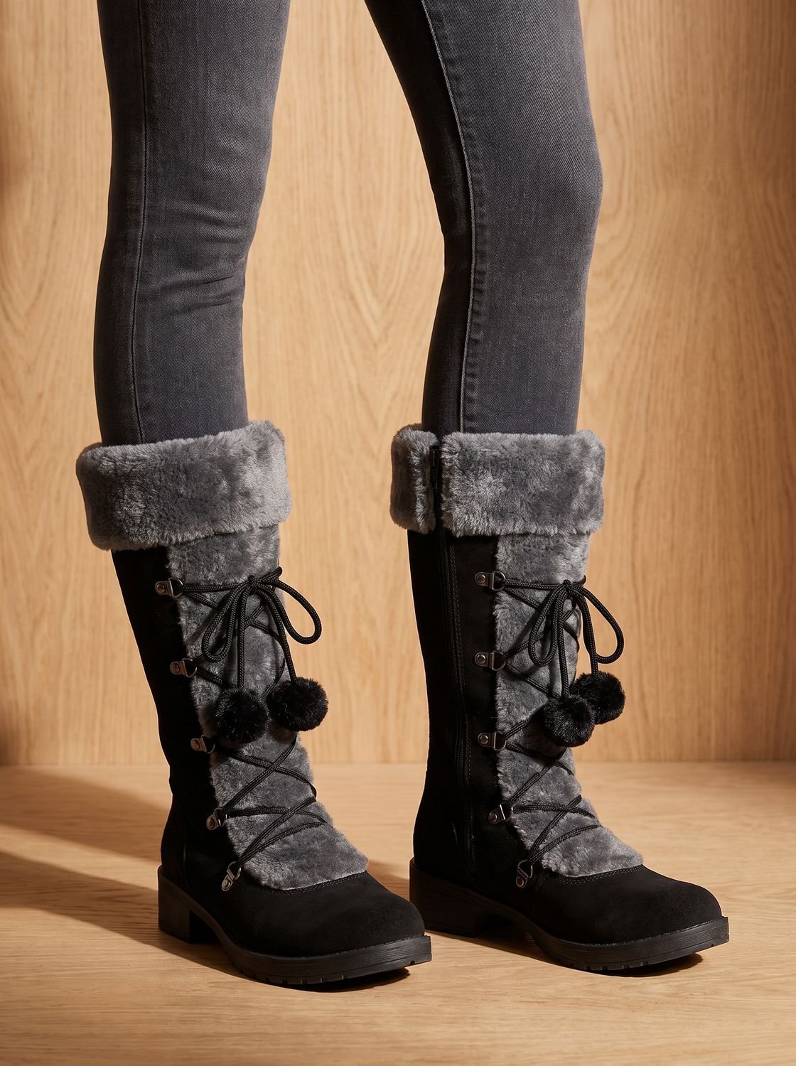 Women's Mid-Calf Lace-Up Snow Boots with Faux Fur Cuff