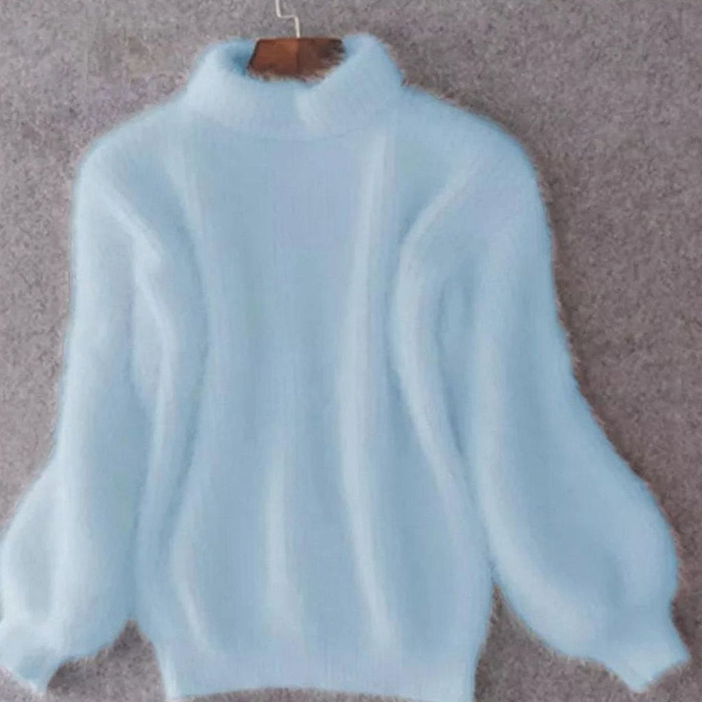 Women's Fuzzy Angora-Blend Turtleneck Knit Pullover