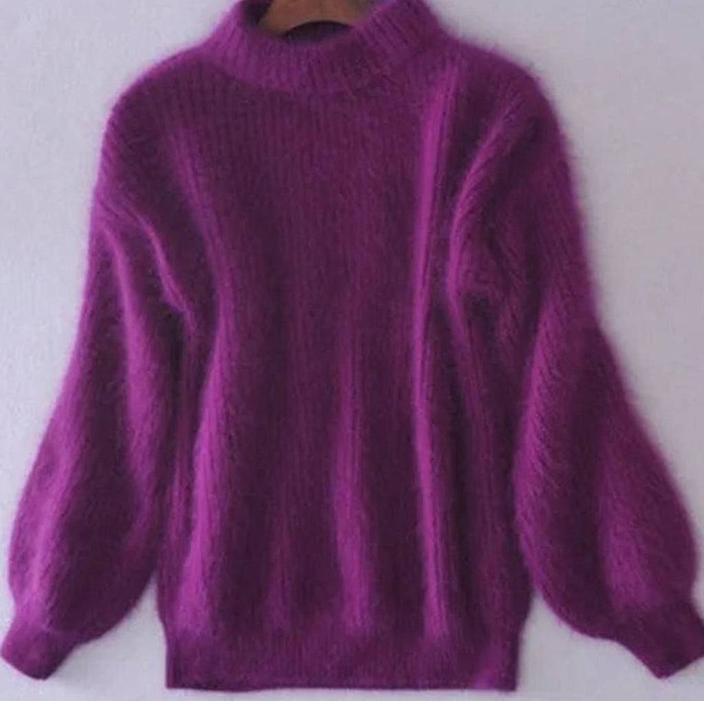 Women's Fuzzy Angora-Blend Turtleneck Knit Pullover