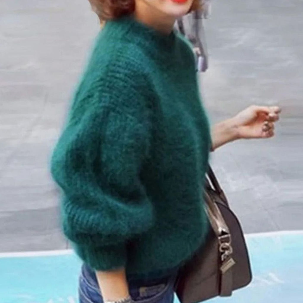 Women's Fuzzy Angora-Blend Turtleneck Knit Pullover