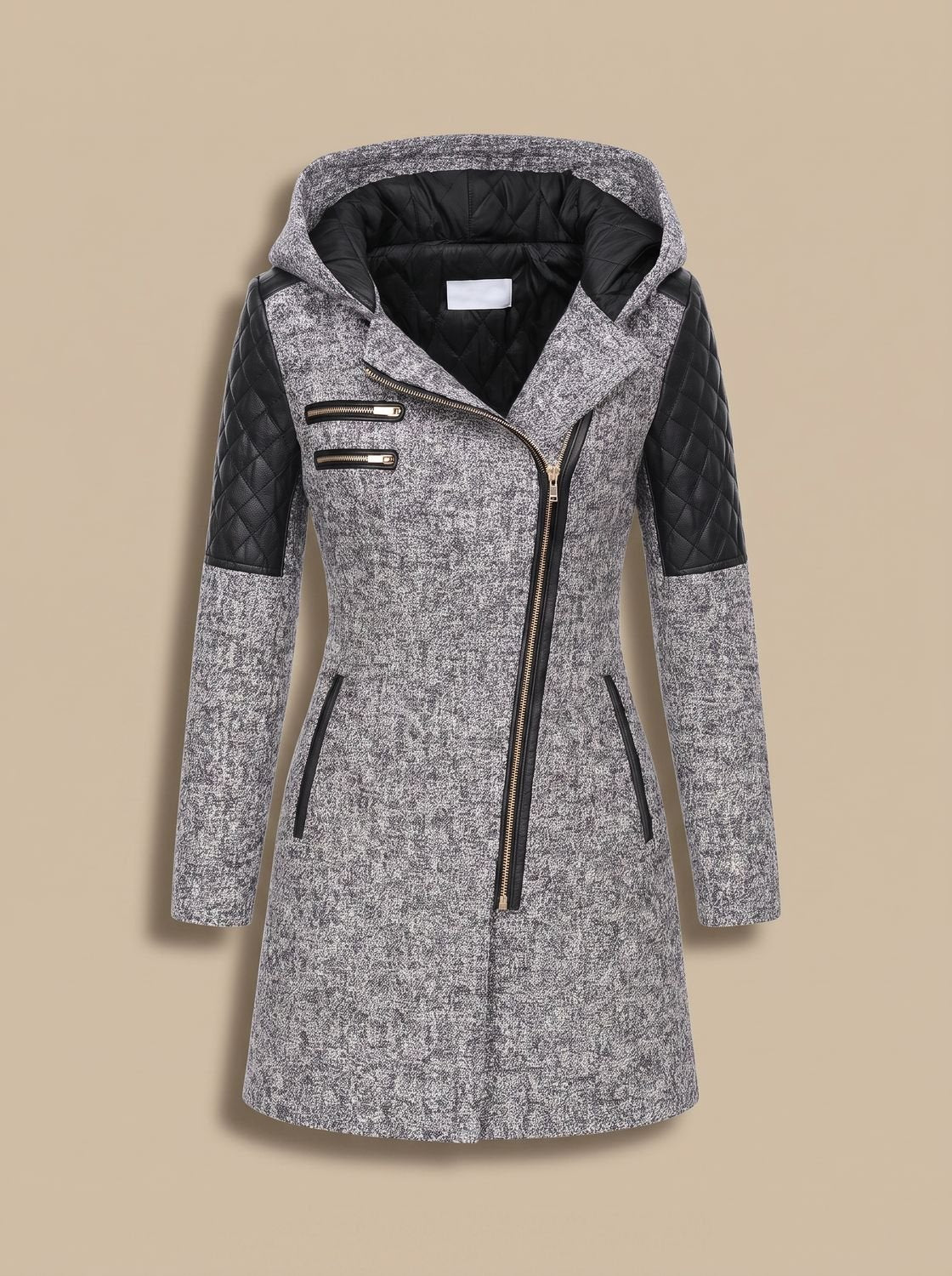 Women's Wool Blend Padded Coat with Hood
