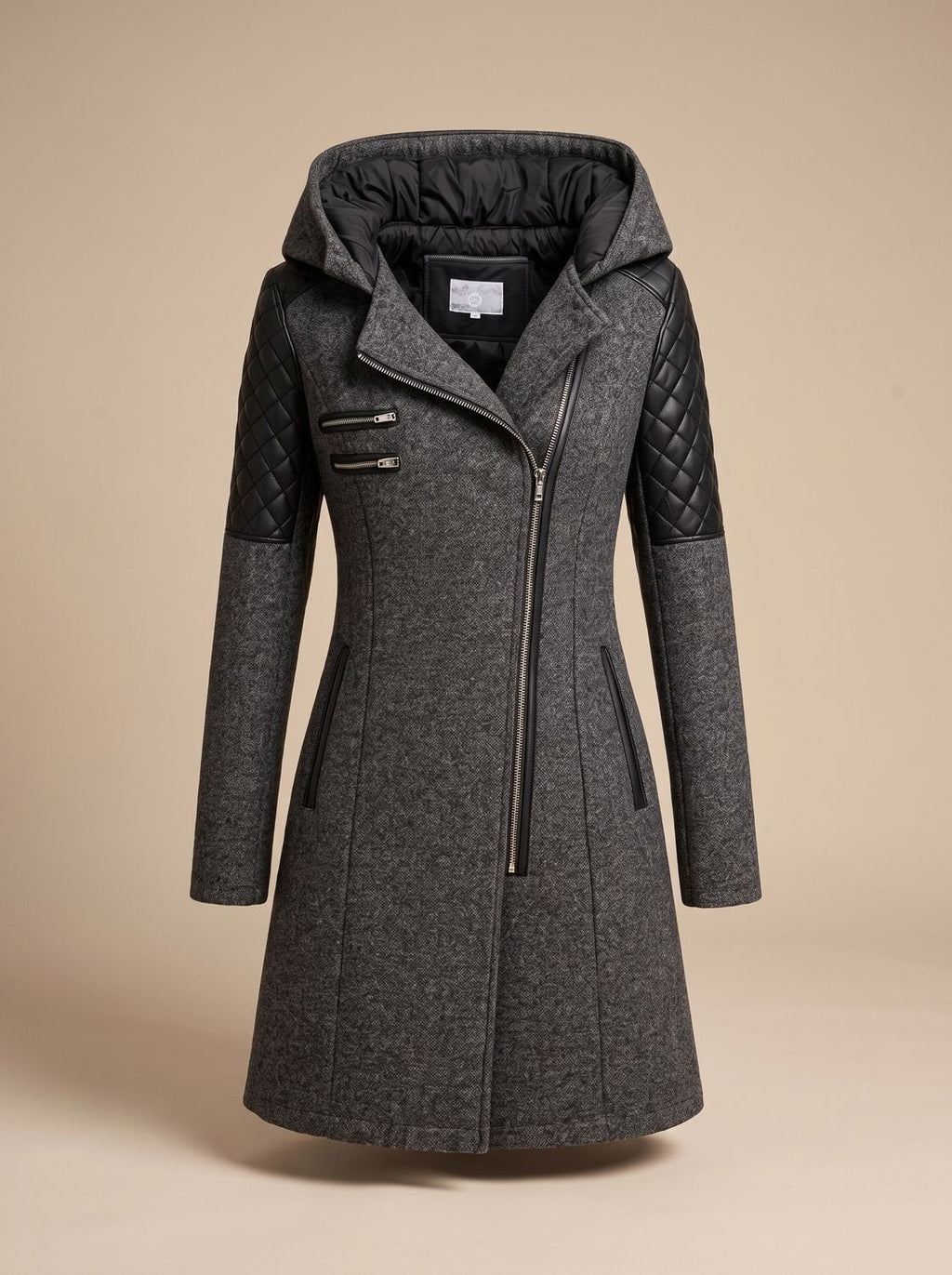 Women's Wool Blend Padded Coat with Hood