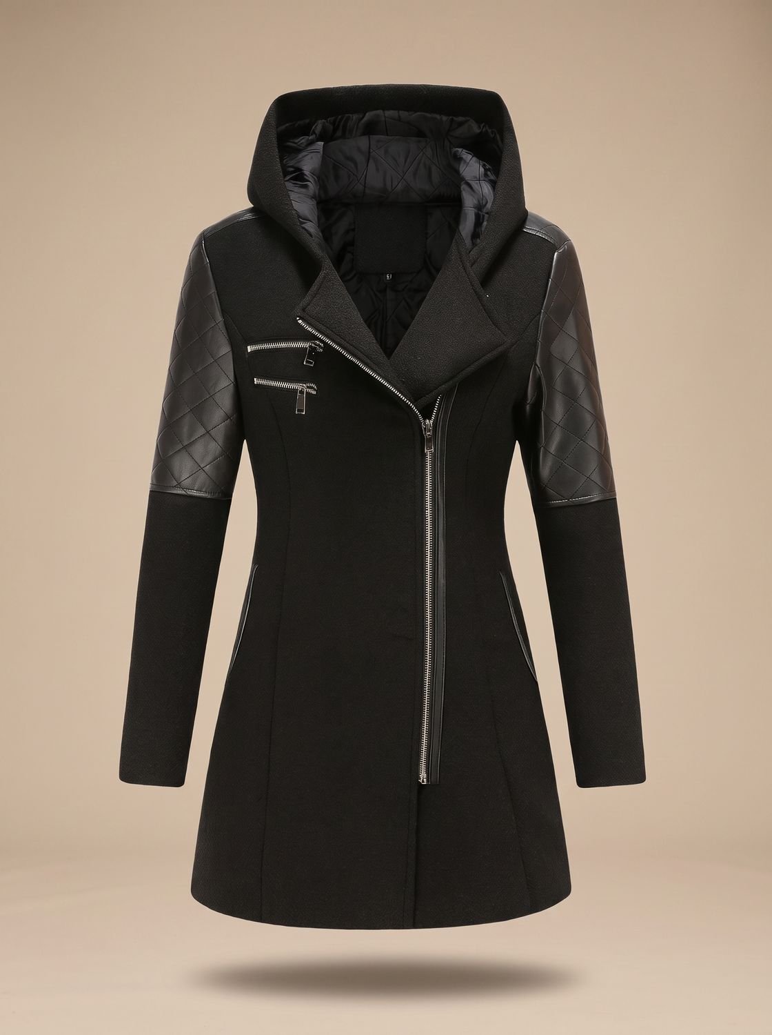 Women's Wool Blend Padded Coat with Hood