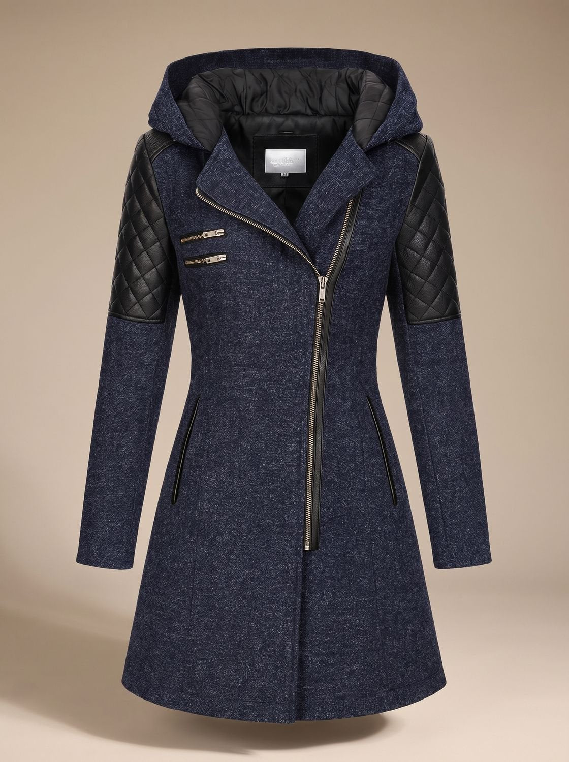 Women's Wool Blend Padded Coat with Hood