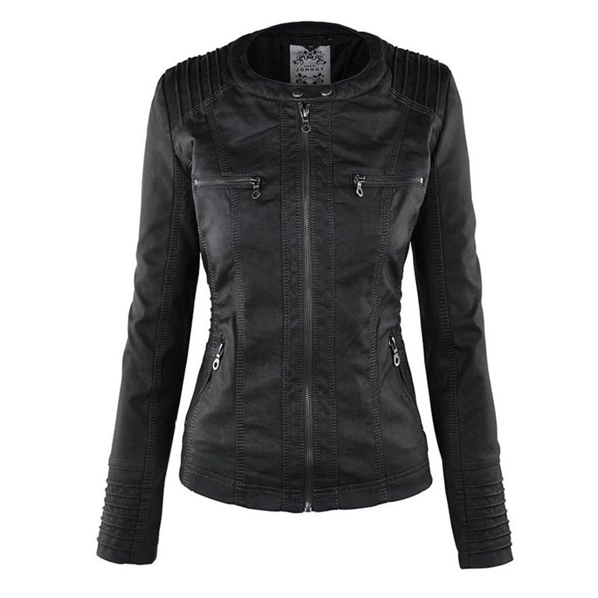 Women's Faux Leather Moto Coat with Removable Hood