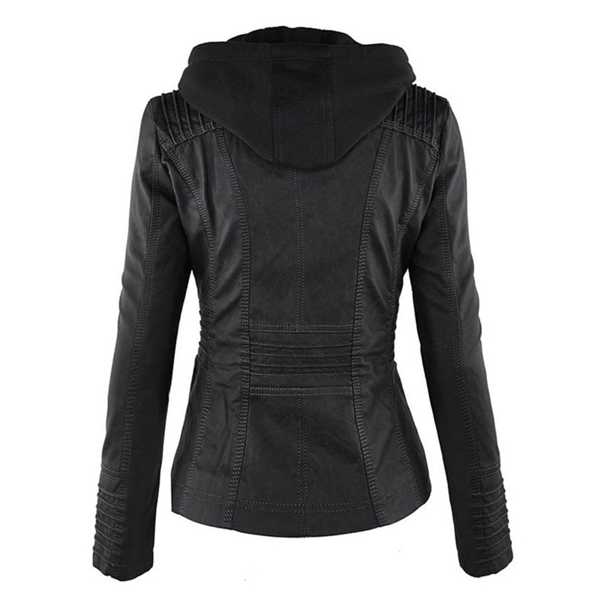 Women's Faux Leather Moto Coat with Removable Hood
