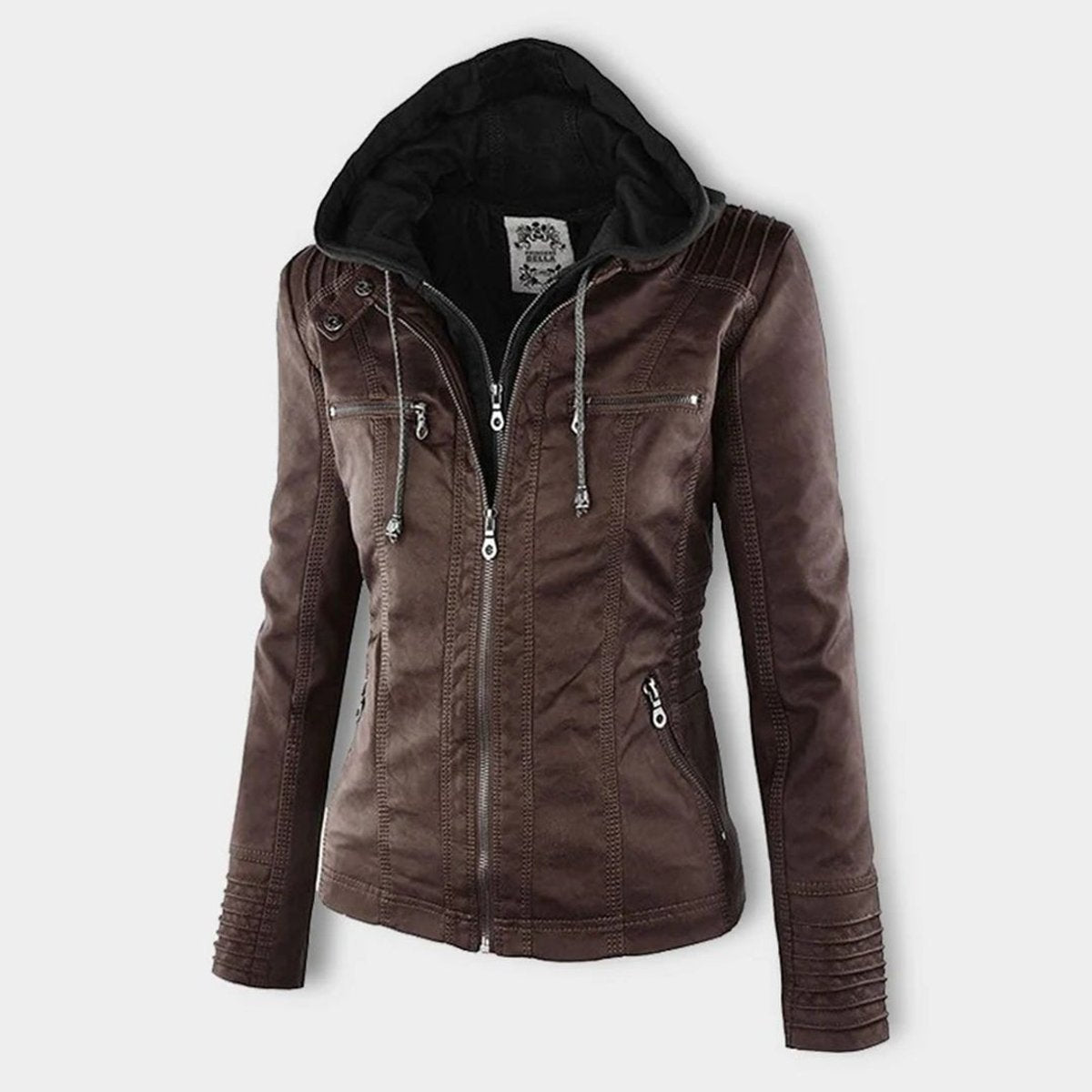 Women's Faux Leather Moto Coat with Removable Hood