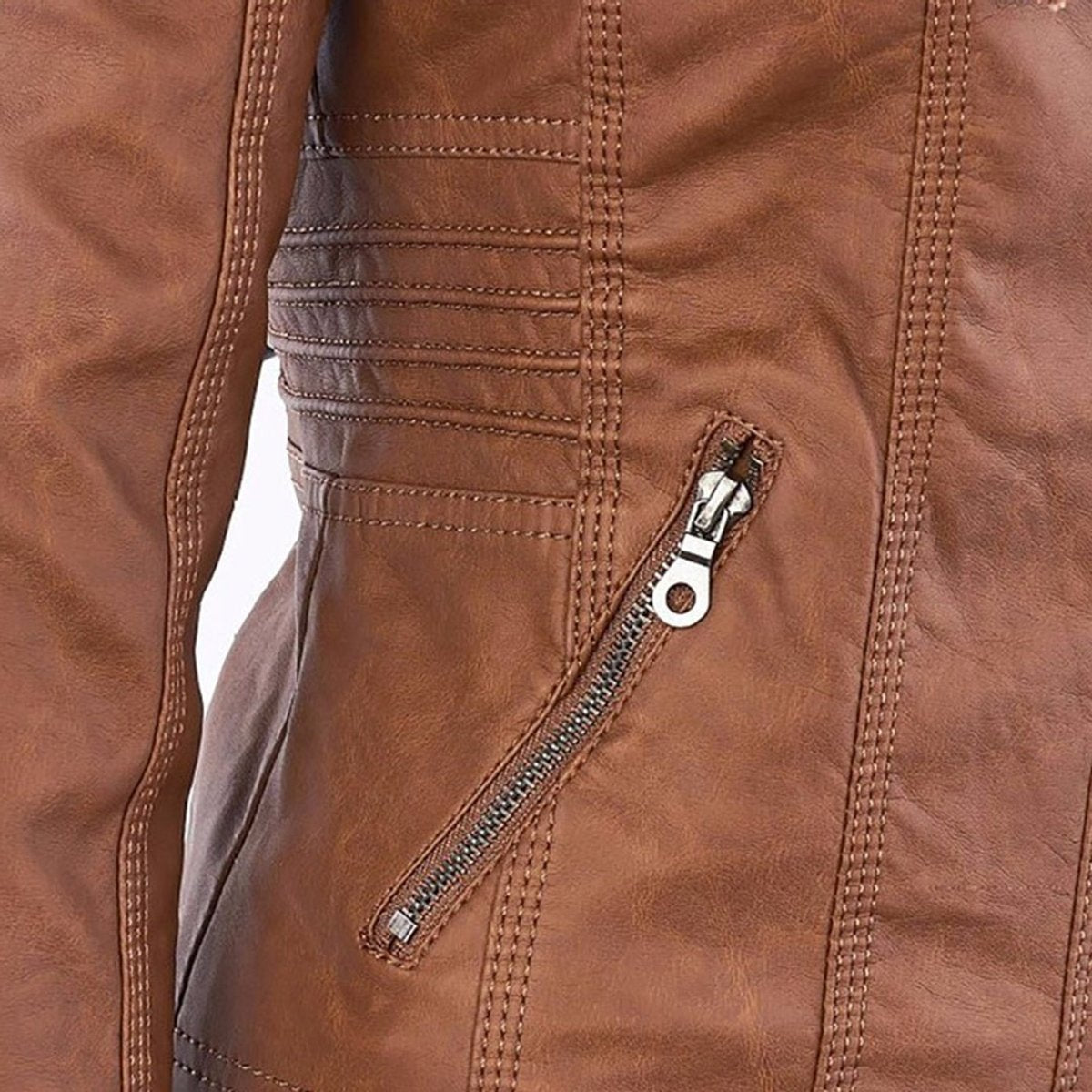Women's Faux Leather Moto Coat with Removable Hood