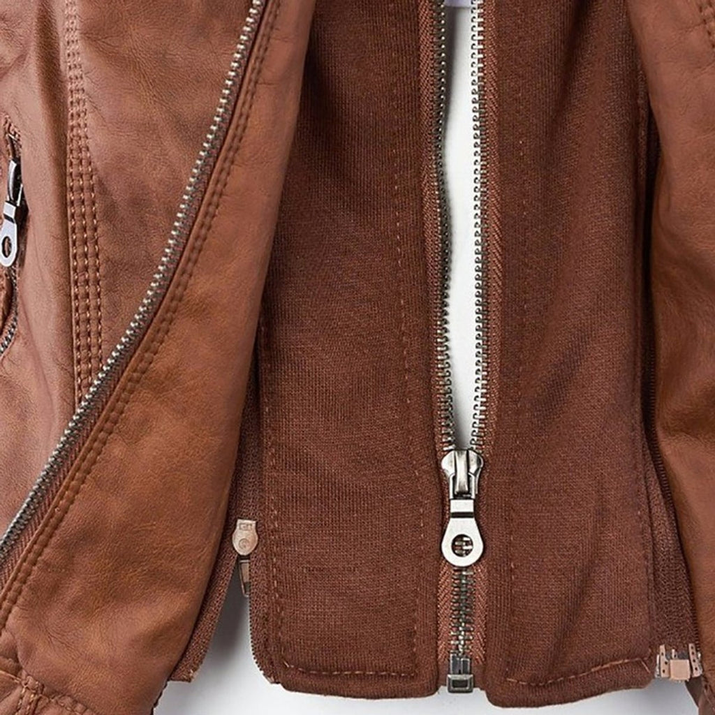 Women's Faux Leather Moto Coat with Removable Hood